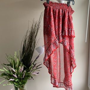 hi low chiffon red printed ruffle skirt // layered